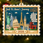 Custom Photo Travel Destinations Postage Stamp Couple Christmas Gifts - Personalized Ornament