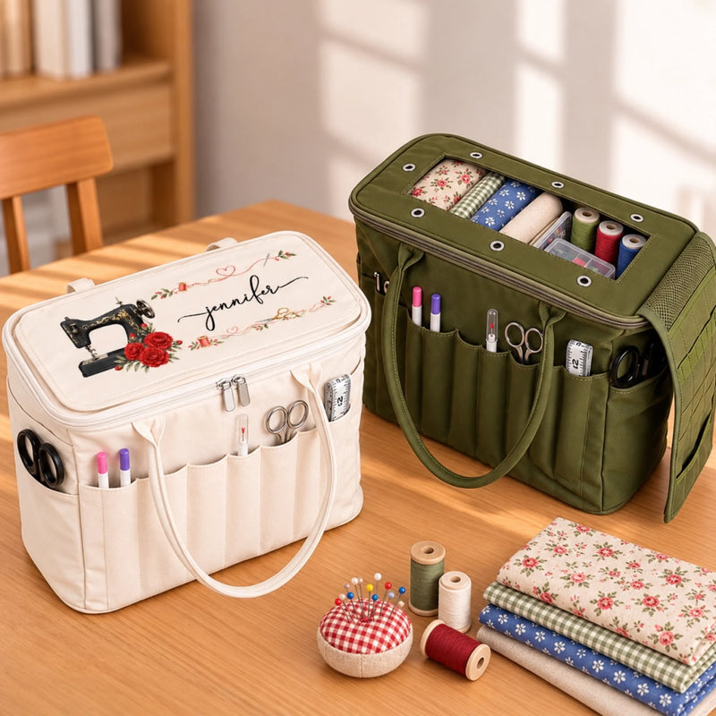 Custom Vintage Sewing Machine Gifts For Sewing Lovers - Personalized Canvas Yarn Tote Bag