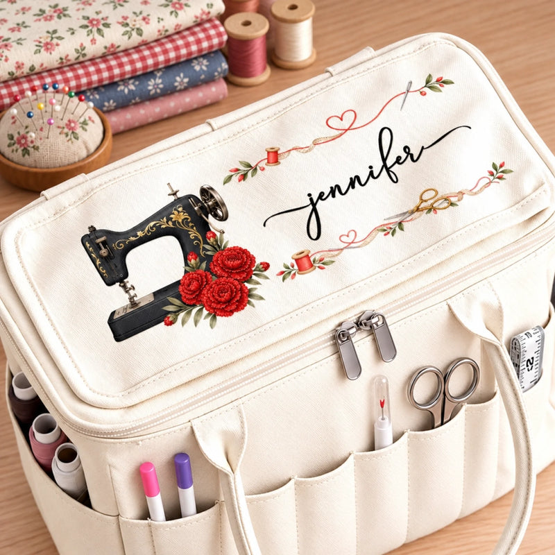 Custom Vintage Sewing Machine Gifts For Sewing Lovers - Personalized Canvas Yarn Tote Bag