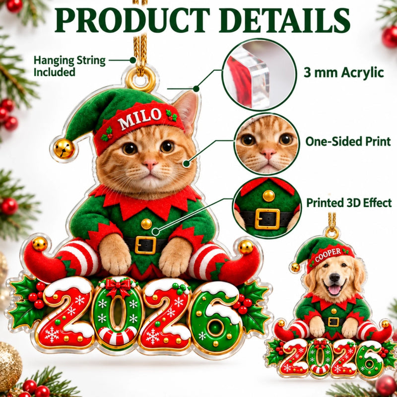 Custom 2026 Christmas Elf Pet Decor - Personalized Acrylic Ornament