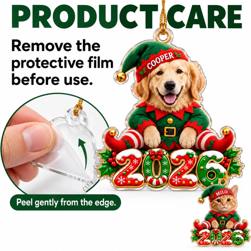 Custom 2026 Christmas Elf Pet Decor - Personalized Acrylic Ornament