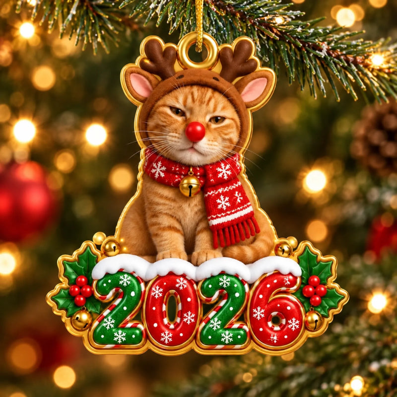 Custom Photo 2026 Reindeer Pet Christmas Decor - Personalized Acrylic Ornament