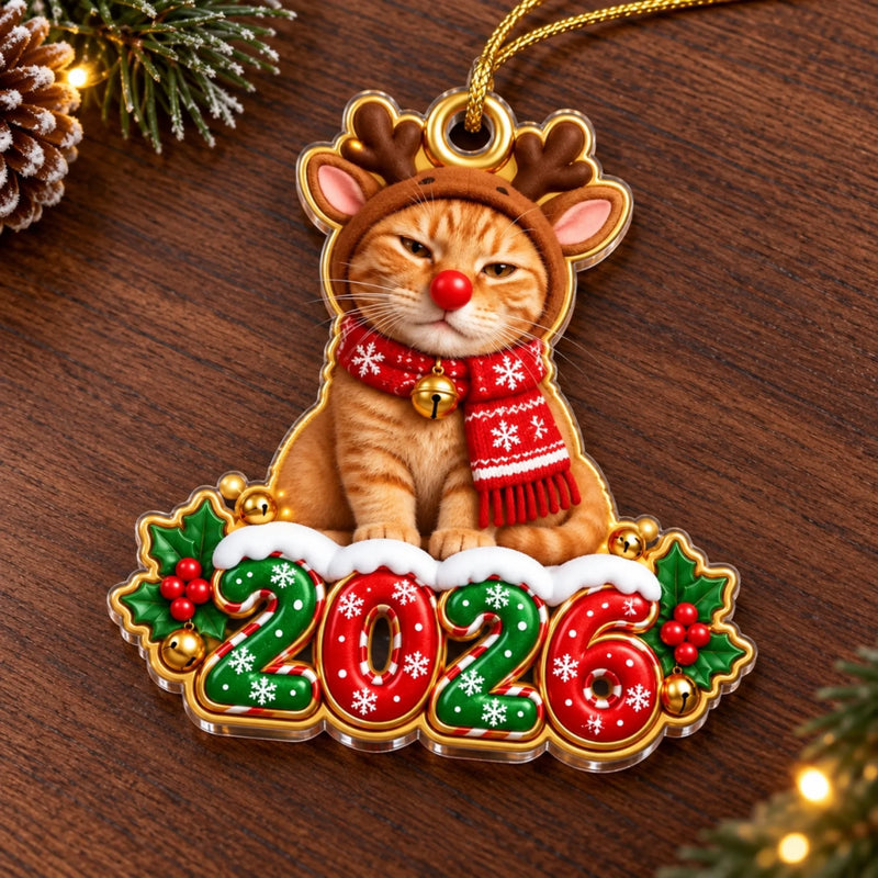 Custom Photo 2026 Reindeer Pet Christmas Decor - Personalized Acrylic Ornament