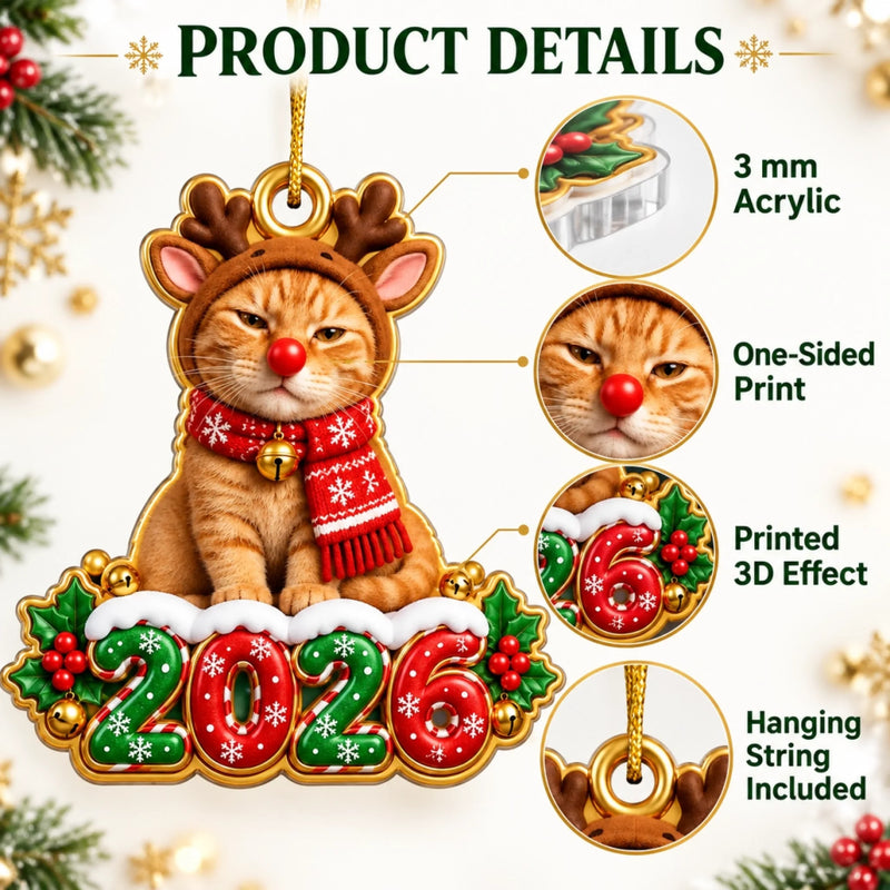 Custom Photo 2026 Reindeer Pet Christmas Decor - Personalized Acrylic Ornament