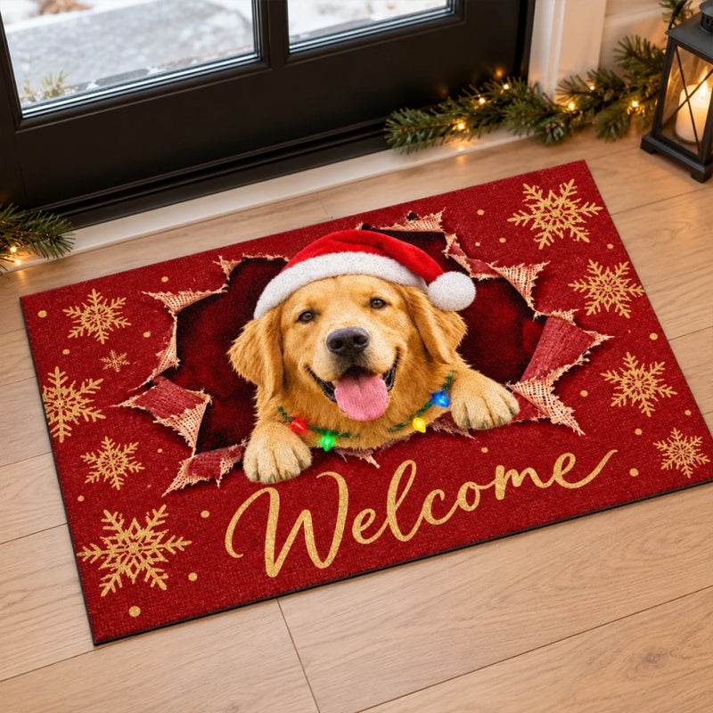 Custom Pet Photo Funny Christmas Door Gifts For Dog And Cat Lovers - Personalized Decorative Mat