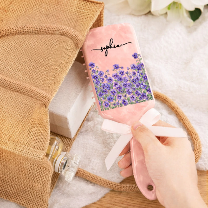 Custom Floral Name Gifts for Her - Personalized Paddle Hair Brush