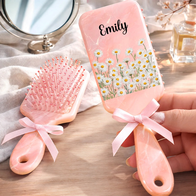 Custom Floral Name Gifts for Her - Personalized Paddle Hair Brush
