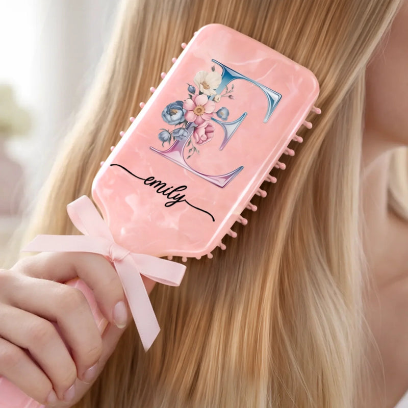 Custom Floral Monogram Gifts for Her - Personalized Paddle Hair Brush