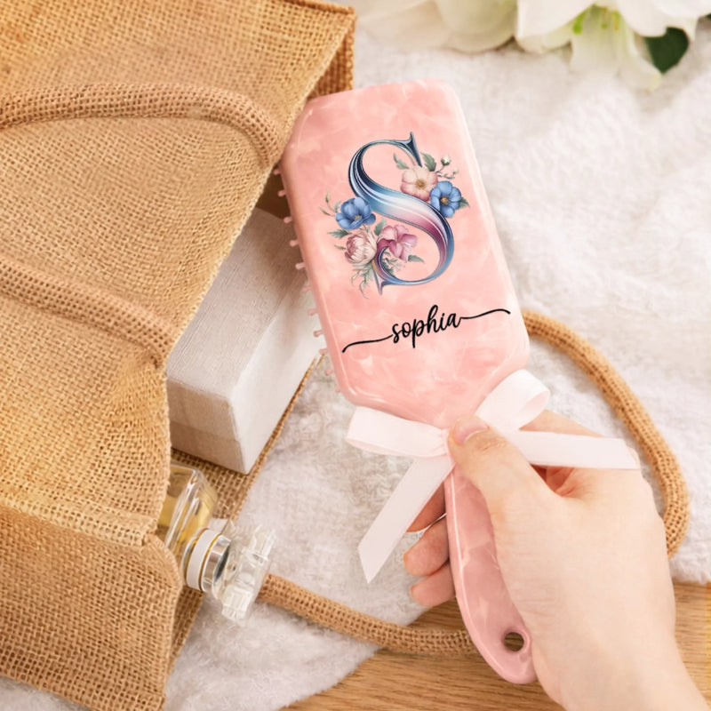 Custom Floral Monogram Gifts for Her - Personalized Paddle Hair Brush