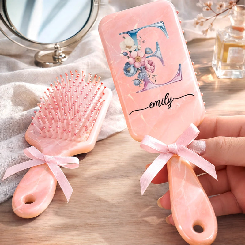Custom Floral Monogram Gifts for Her - Personalized Paddle Hair Brush
