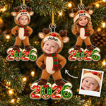 Custom Photo 2026 Reindeer Costume Kids Christmas Gifts - Personalized Acrylic Ornament