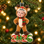 Custom Photo 2026 Reindeer Costume Kids Christmas Gifts - Personalized Acrylic Ornament