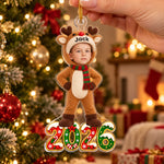 Custom Photo 2026 Reindeer Costume Kids Christmas Gifts - Personalized Acrylic Ornament