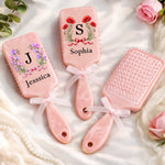 Custom Floral Wreath Monogram Gifts for Her - Personalized Paddle Hair Brush