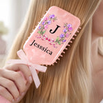 Custom Floral Wreath Monogram Gifts for Her - Personalized Paddle Hair Brush