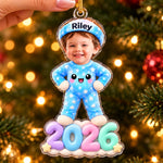 Custom Photo 2026 Pastel Pajama Kids Christmas Gifts - Personalized Acrylic Ornament
