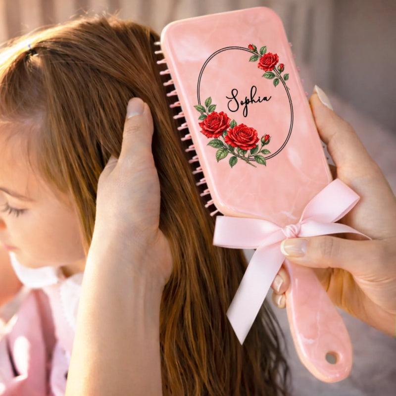 Custom Floral Frame Name Gifts for Her - Personalized Paddle Hair Brush