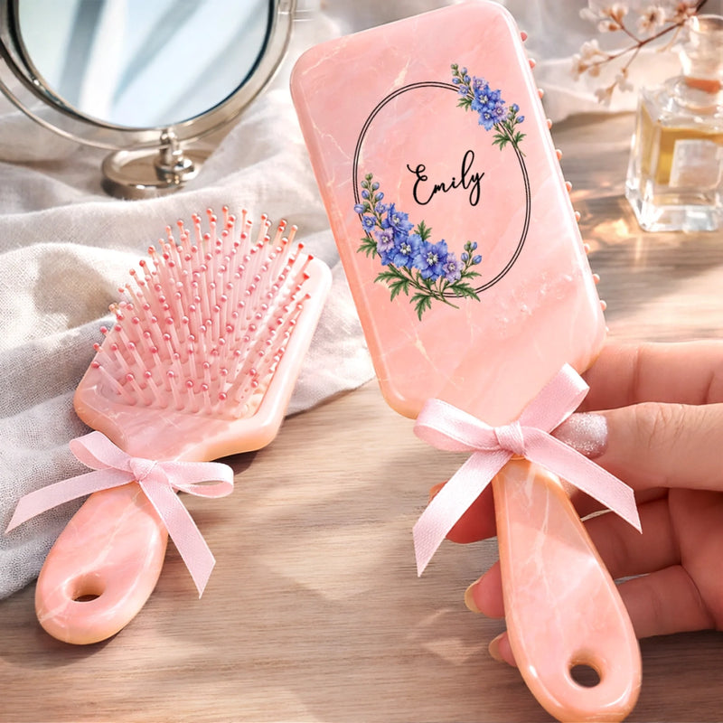 Custom Floral Frame Name Gifts for Her - Personalized Paddle Hair Brush
