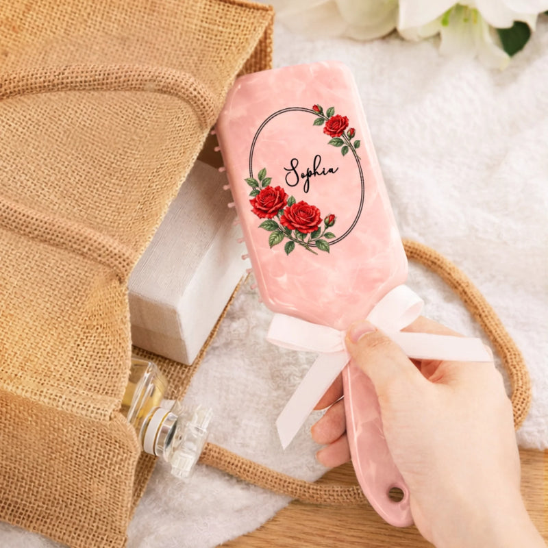 Custom Floral Frame Name Gifts for Her - Personalized Paddle Hair Brush