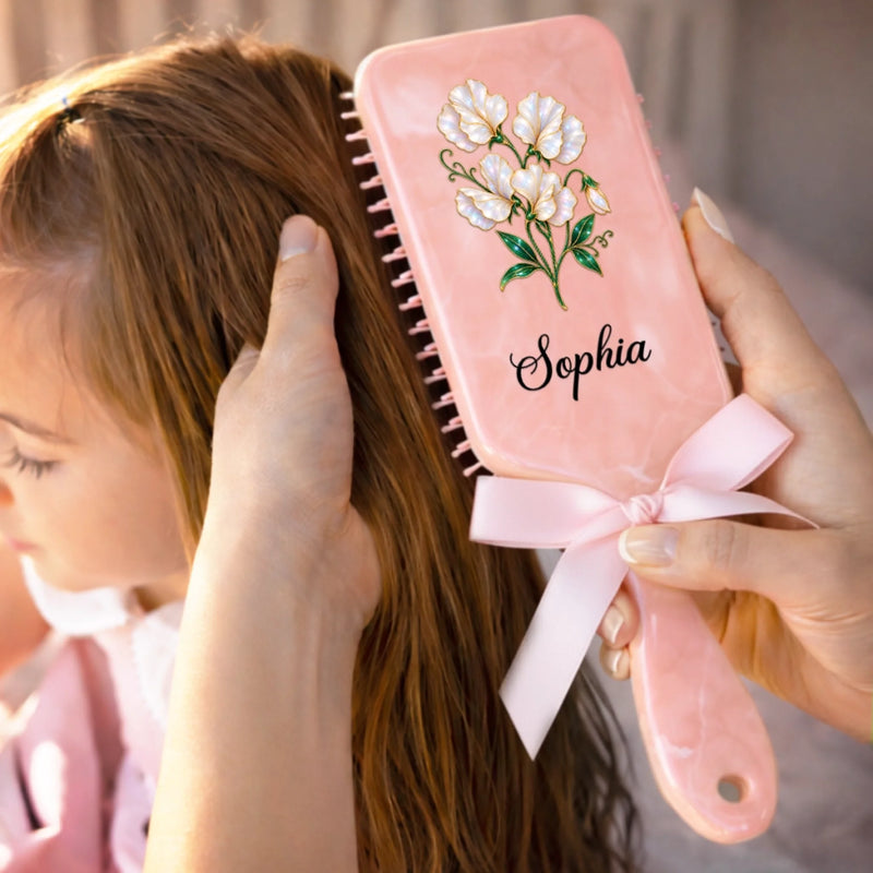 Custom Pearl Effect Floral Name Gifts for Her - Personalized Paddle Hair Brush