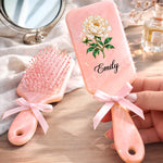 Custom Pearl Effect Floral Name Gifts for Her - Personalized Paddle Hair Brush