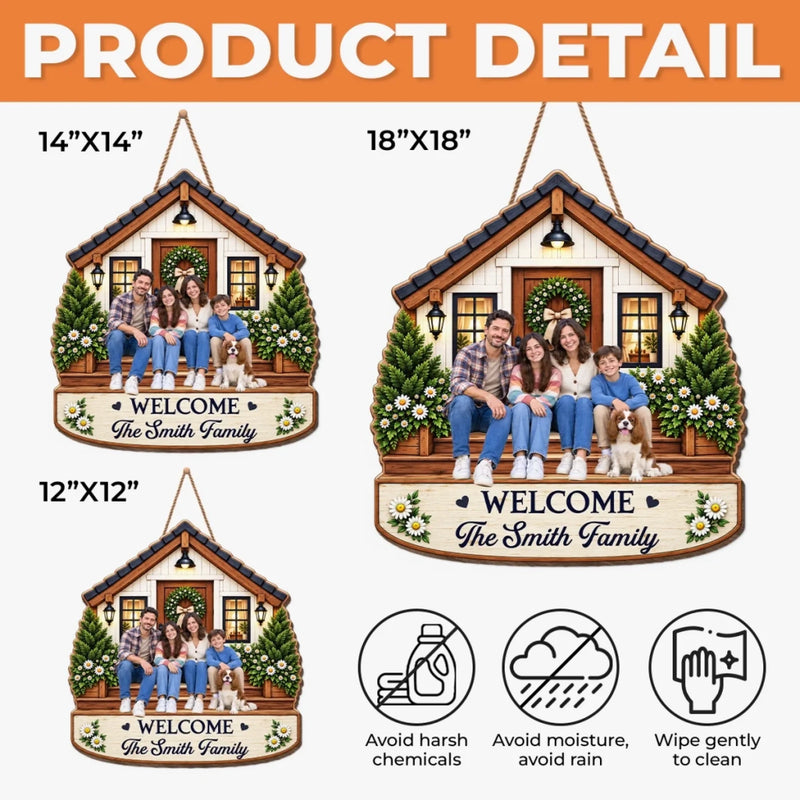 Custom Family Photo Welcome Home Decor Gifts For Family - Personalized Wood Sign