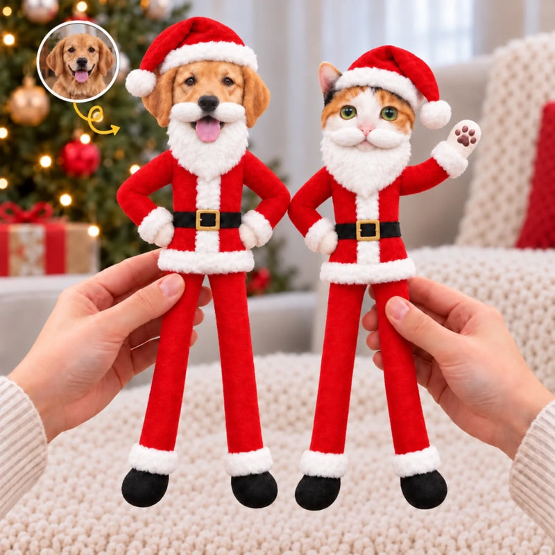 Custom Photo Santa Beard Christmas Gifts - Personalized Poseable Plush Doll