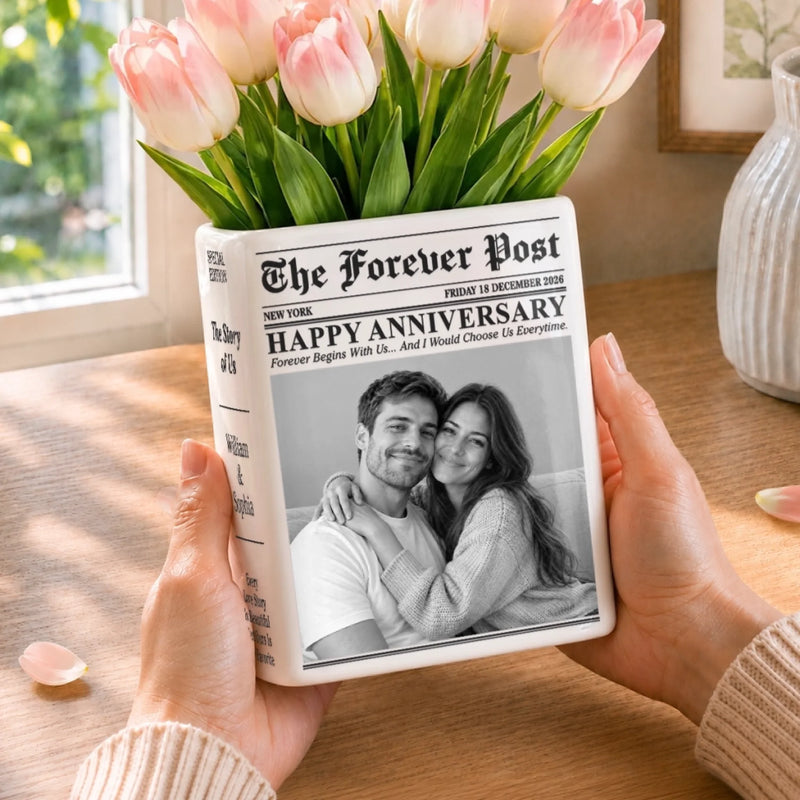 Custom Photo Anniversary Newspaper Gifts For Couples - Personalized Book Vase