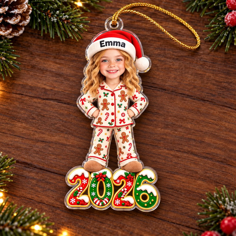 Custom Photo Santa Hat Holiday Pajama Kids Christmas Gifts - Personalized Acrylic Ornament