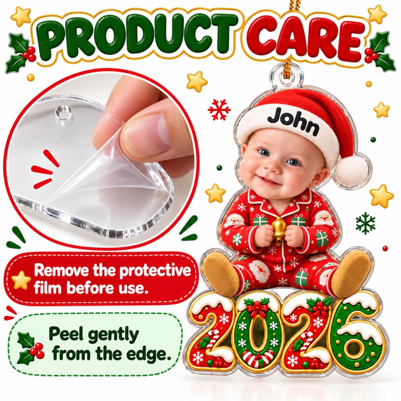 Custom Photo Santa Hat Holiday Pajama Kids Christmas Gifts - Personalized Acrylic Ornament