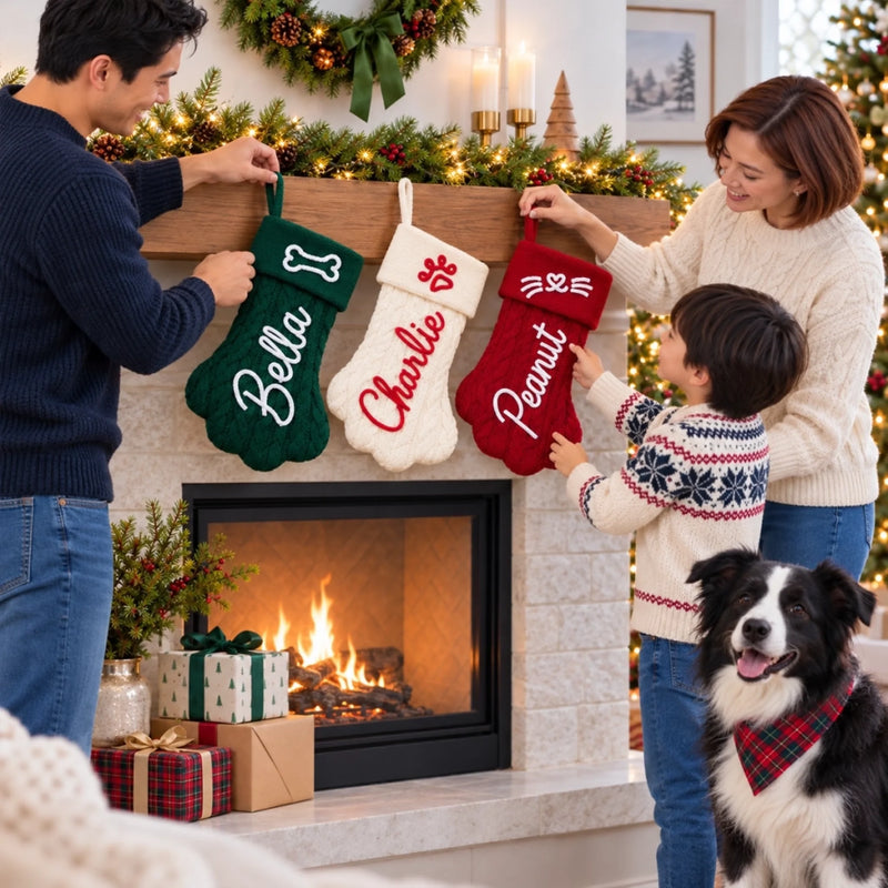 Custom Name Christmas Pet Stocking Dog Cat Gifts - Personalized Christmas Paw Stocking