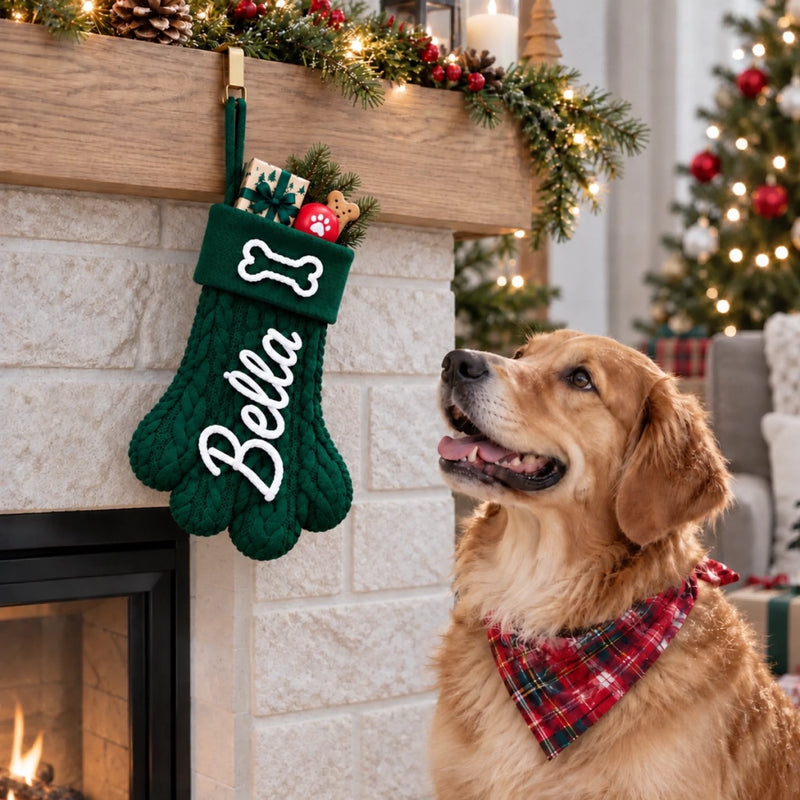 Custom Name Christmas Pet Stocking Dog Cat Gifts - Personalized Christmas Paw Stocking