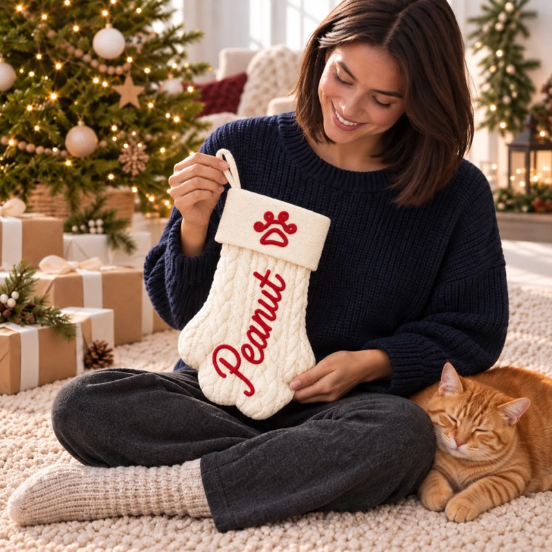 Custom Name Christmas Pet Stocking Dog Cat Gifts - Personalized Christmas Paw Stocking