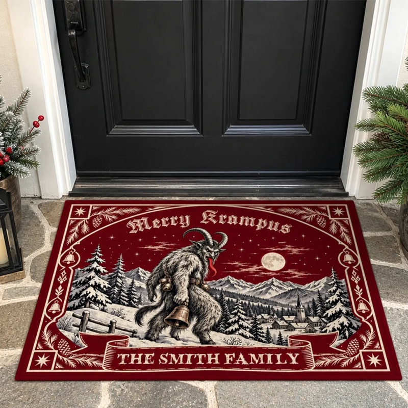 Custom Merry Krampus Family Christmas Gifts - Personalized Doormat