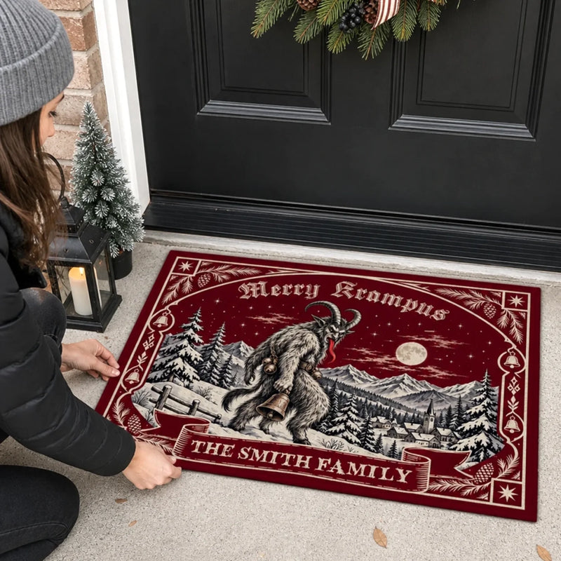Custom Merry Krampus Family Christmas Gifts - Personalized Doormat