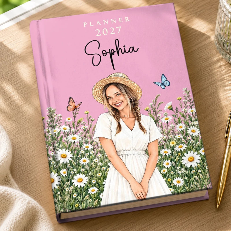 Custom Photo Birth Month Flower Field Planner 2027 Gifts For Women - Personalized Hardcover Journal