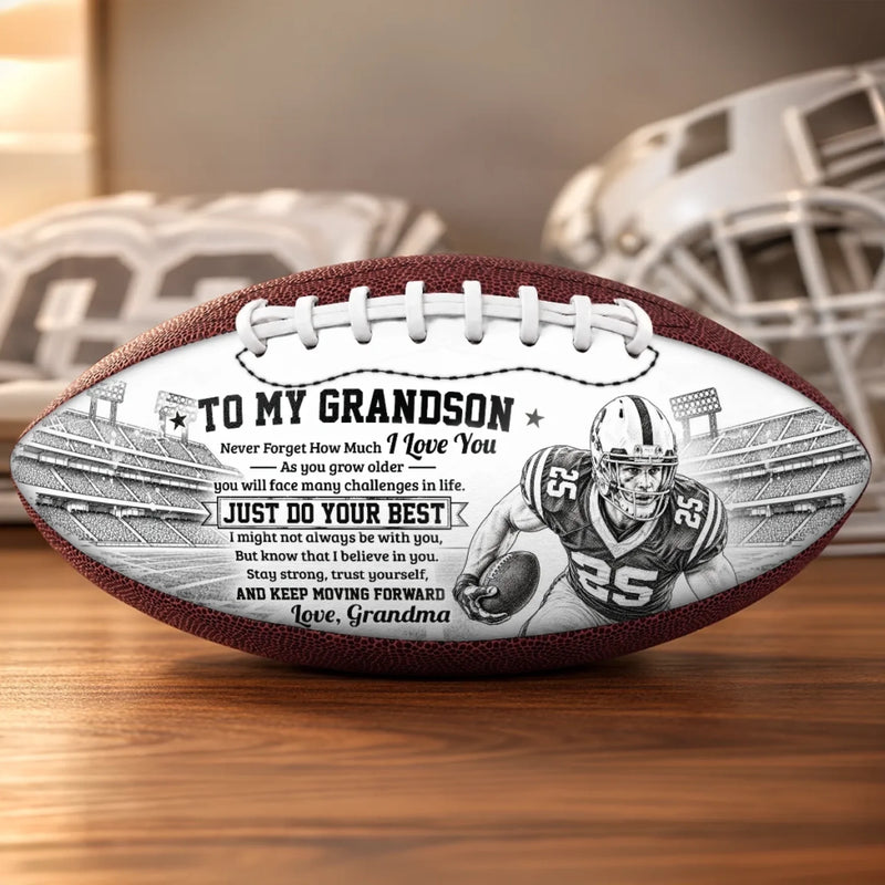 Custom Photo Inspirational Football Gifts for Son, Grandson - Personalized Leather Football