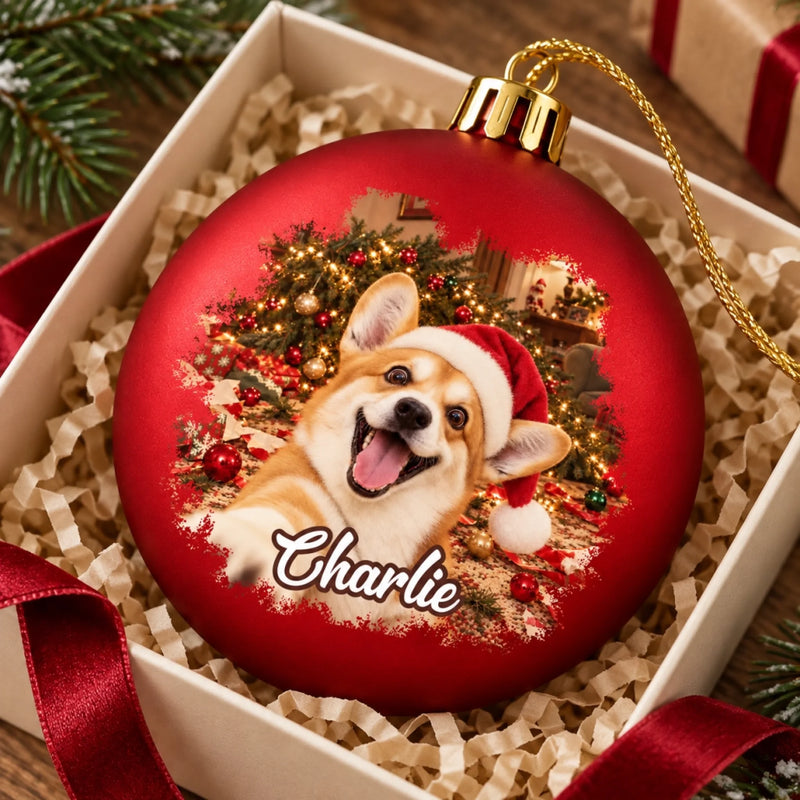 Custom Pet Photo Christmas Selfie Dog Cat Lover Gifts For Pet Lovers - Personalized Full Wrap Ball Ornament