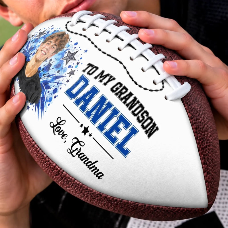 Custom Photo Football Star Gifts for Son, Grandson - Personalized Leather Football