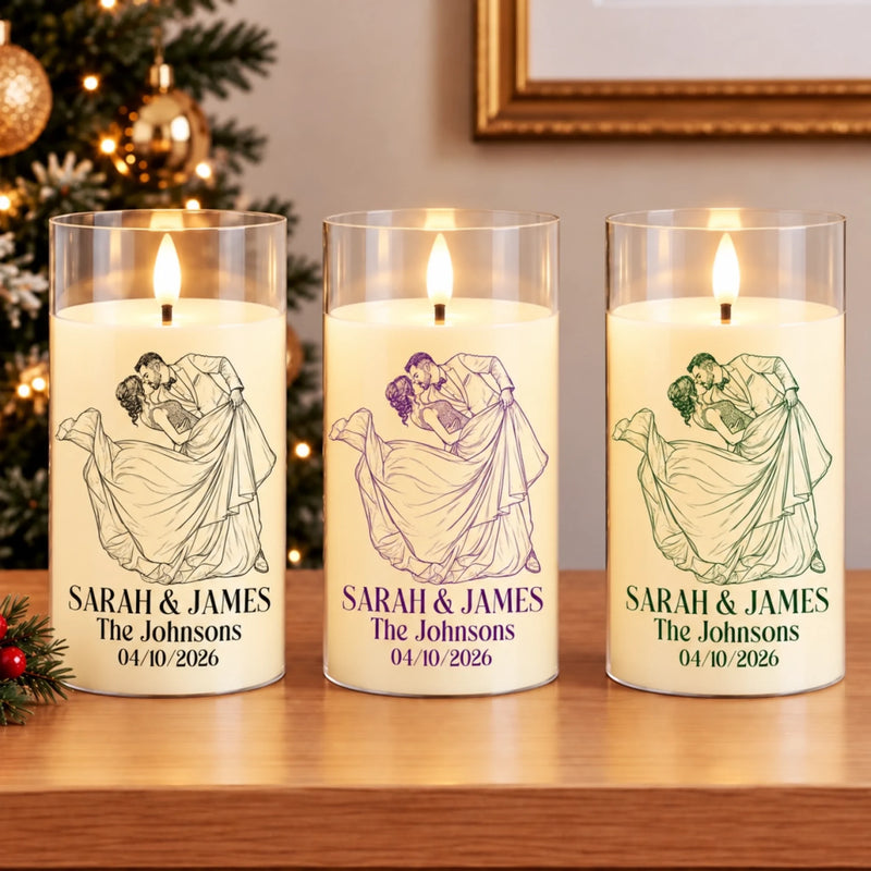 Custom Photo Anniversary Wedding Christmas Gifts For Couple, Husband Wife - Personalized LED Candle Light