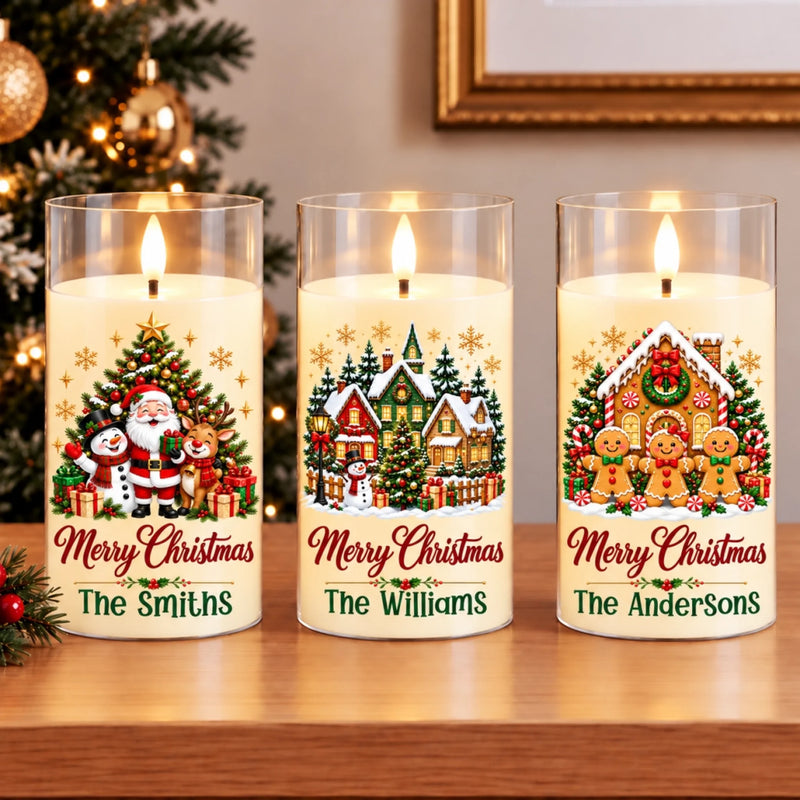 Custom Family Name Santa Christmas Decor - Personalized LED Candle Light