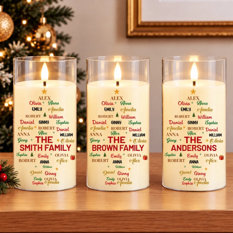 Custom Family Names Christmas Decor Gifts For Mom, Dad, Brother, Sister - Personalized LED Candle Light