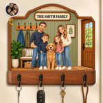 Custom Family Portrait Home Decor Gifts - Personalized Wooden Key Holder