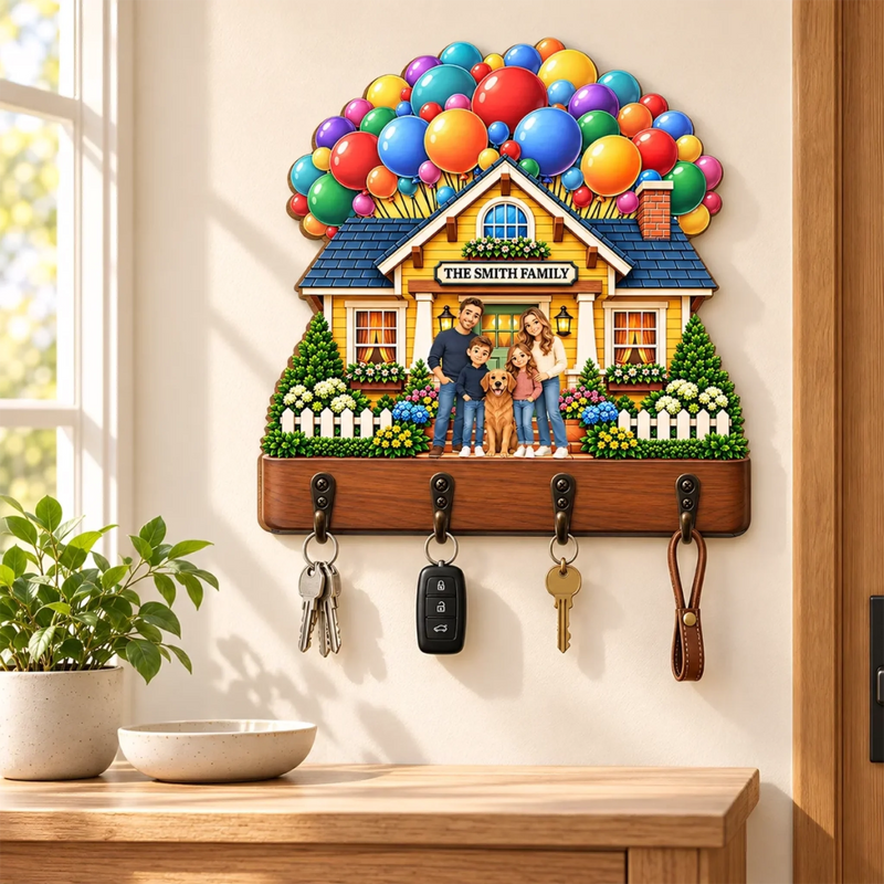 Custom Family Photo New Home Celebration Gifts - Personalized Wooden Key Holder