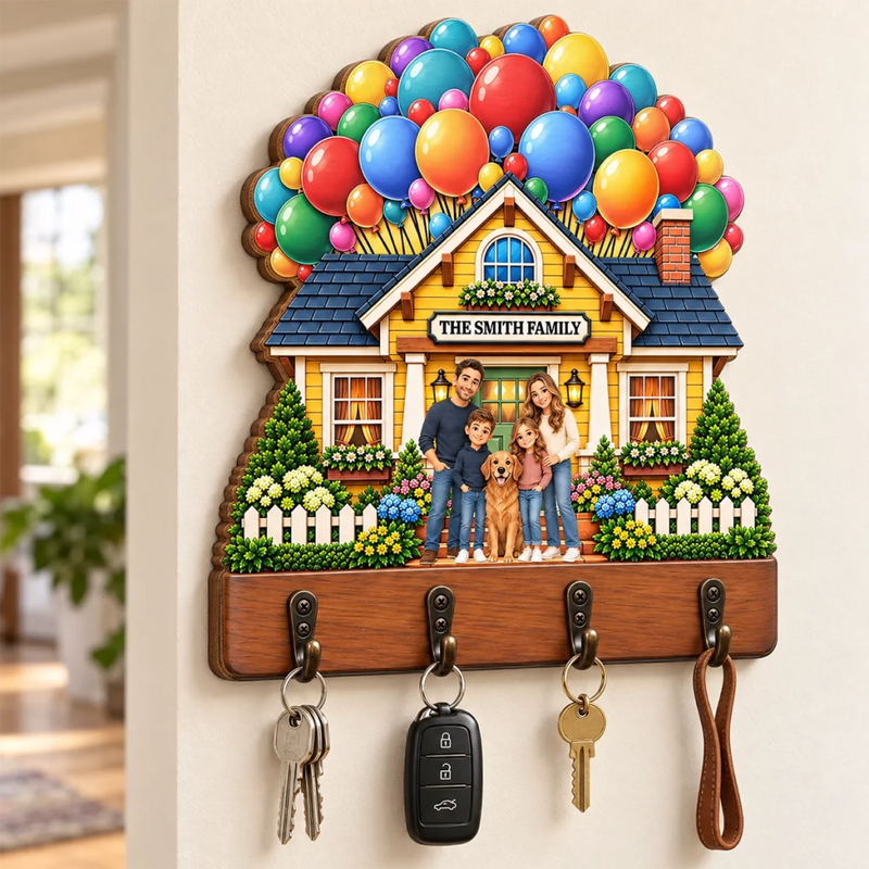 Custom Family Photo New Home Celebration Gifts - Personalized Wooden Key Holder