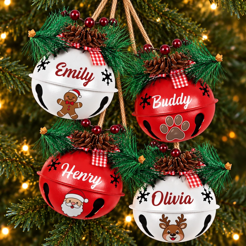 Custom Name Festive Character Family Christmas Gifts - Personalized Jingle Bell Ornament
