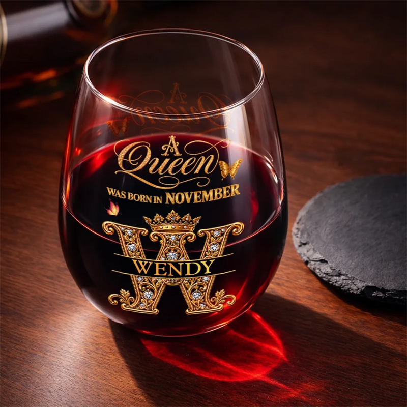 Custom Name Queen Initial Birthday Gifts for Her - Personalized Wine Glass