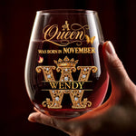 Custom Name Queen Initial Birthday Gifts for Her - Personalized Wine Glass