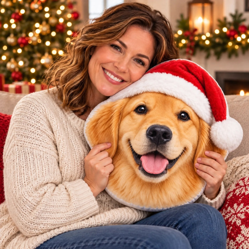 Custom Pet Photo Santa Hat Christmas Gifts For Dog And Cat Lovers - Personalized Shaped Pillow