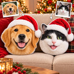 Custom Pet Photo Santa Hat Christmas Gifts For Dog And Cat Lovers - Personalized Shaped Pillow